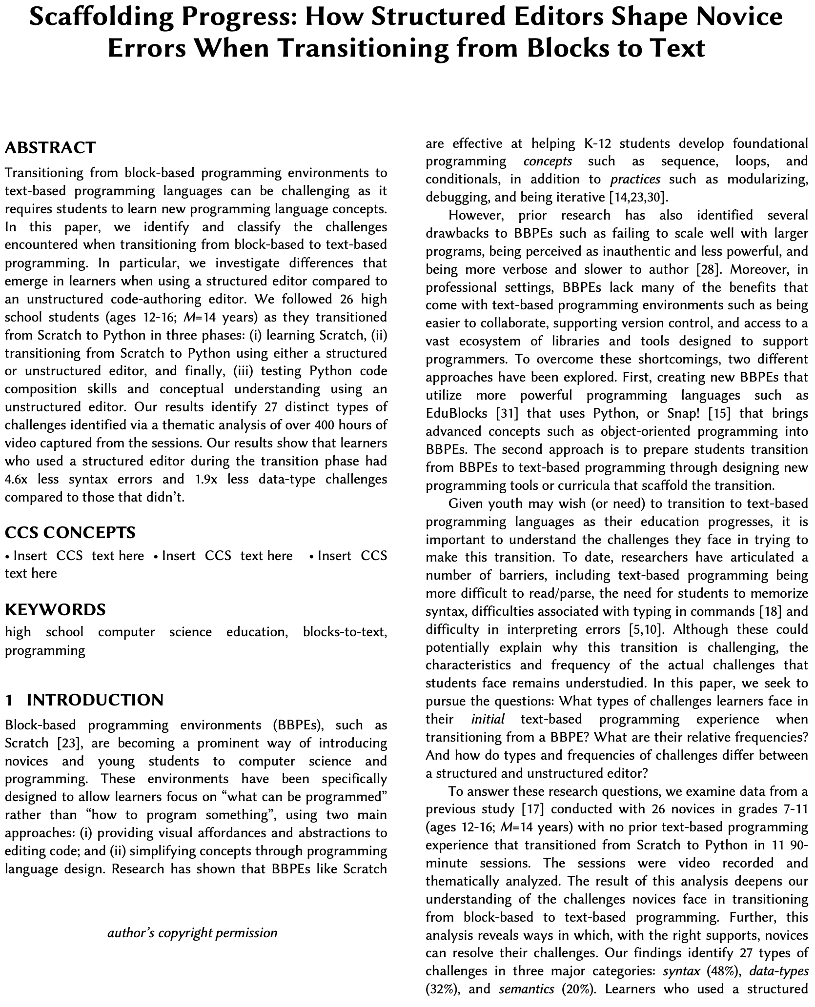 Scaffolding Progress: How Structured Editors Shape Novice Errors When Transitioning from Blocks to Text