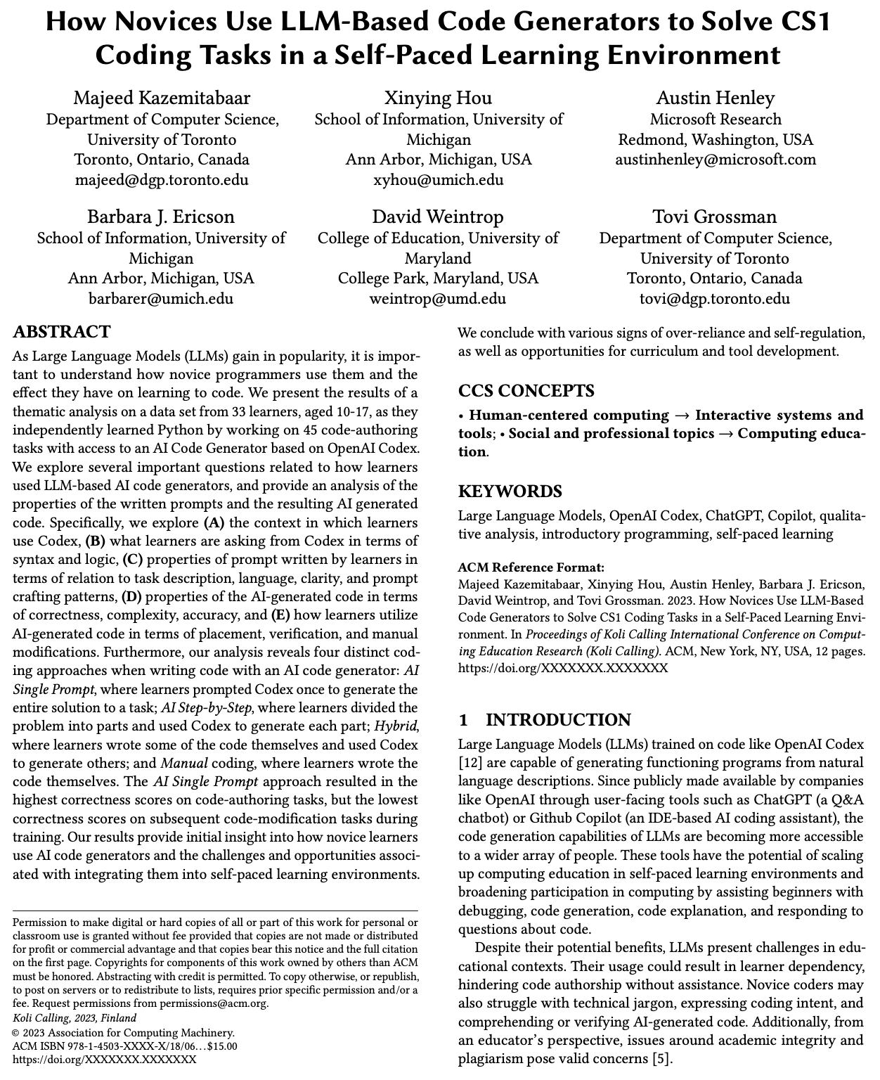 How Novices Use LLM-Based Code Generators to Solve CS1 Coding Tasks in a Self-Paced Learning Environment